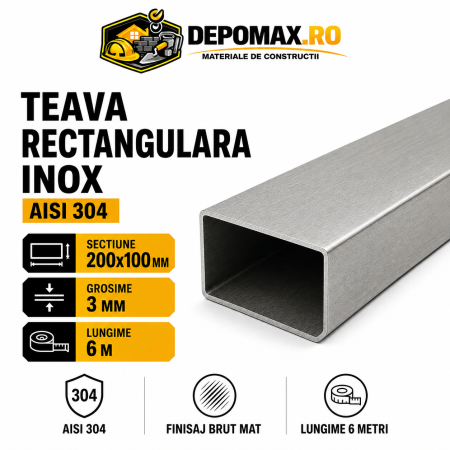 Teava rectangulara inox AISI 304, 60 x 40 x 4 mm, 6 metri